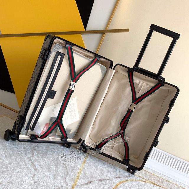 GUCCI行李箱 90046 經典雙G花料配鋁框 復古形拉箱 古馳拉杆箱xzx1086